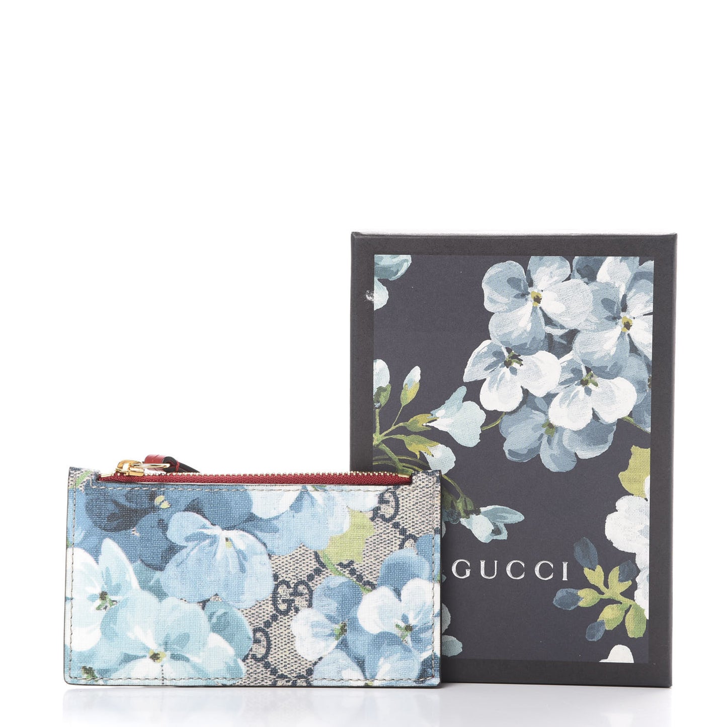 GG Supreme Monogram Blooms Coin Case Card Holder Beige Blue Navy Hibiscus Red