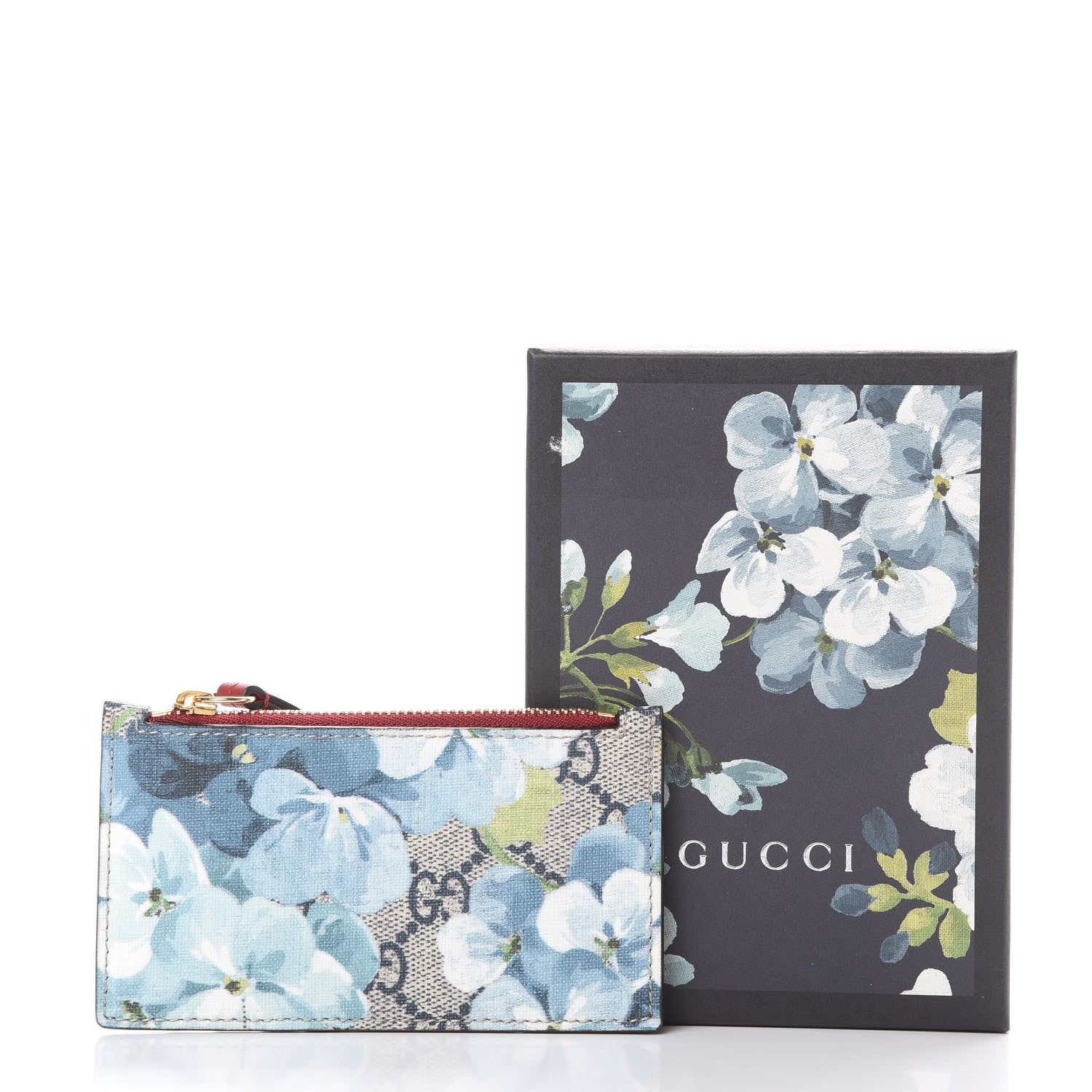 Gucci GG Supreme Monogram Blooms Coin Case Card Holder Beige Blue Navy Hibiscus Red 6 of 6
