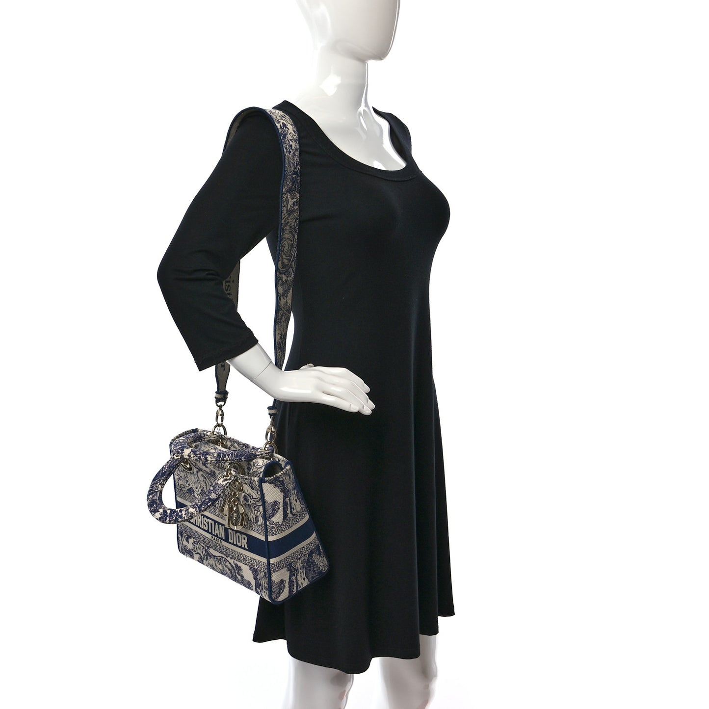 Canvas Toile De Jouy Embroidered Medium Lady D-Lite Navy