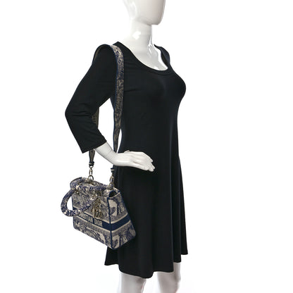Christian Dior Canvas Toile De Jouy Embroidered Medium Lady D-Lite Navy 2 of 8