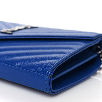 Saint Laurent Grain De Poudre Matelasse Chevron Monogram Chain Wallet Blue Majorelle 9 of 11