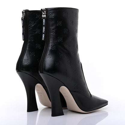 Fendi Vitello Karligraphy Embossed FFreedom High Heel Ankle Boots 38.5 Black 4 of 7