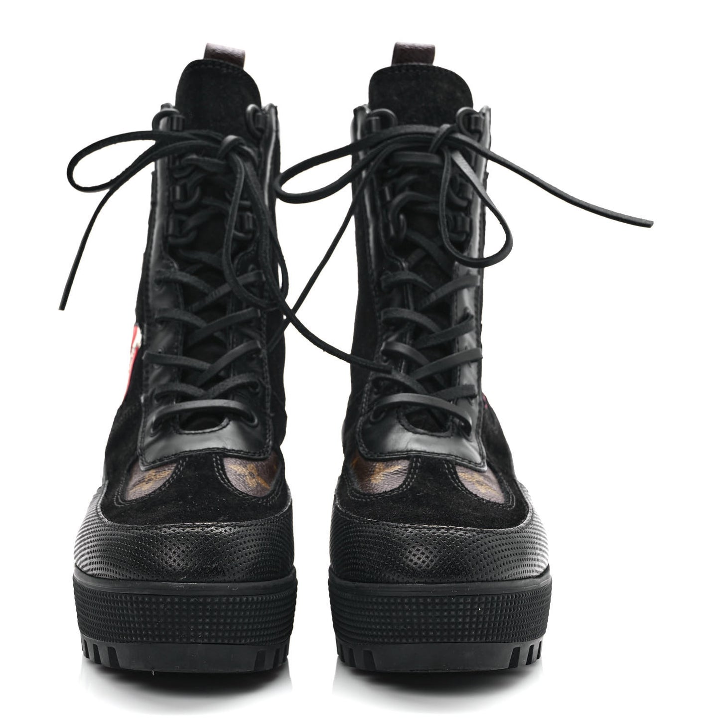 Suede Calfskin Monogram LV Black Heart Laureate Platform Desert Boots 37.5 Black