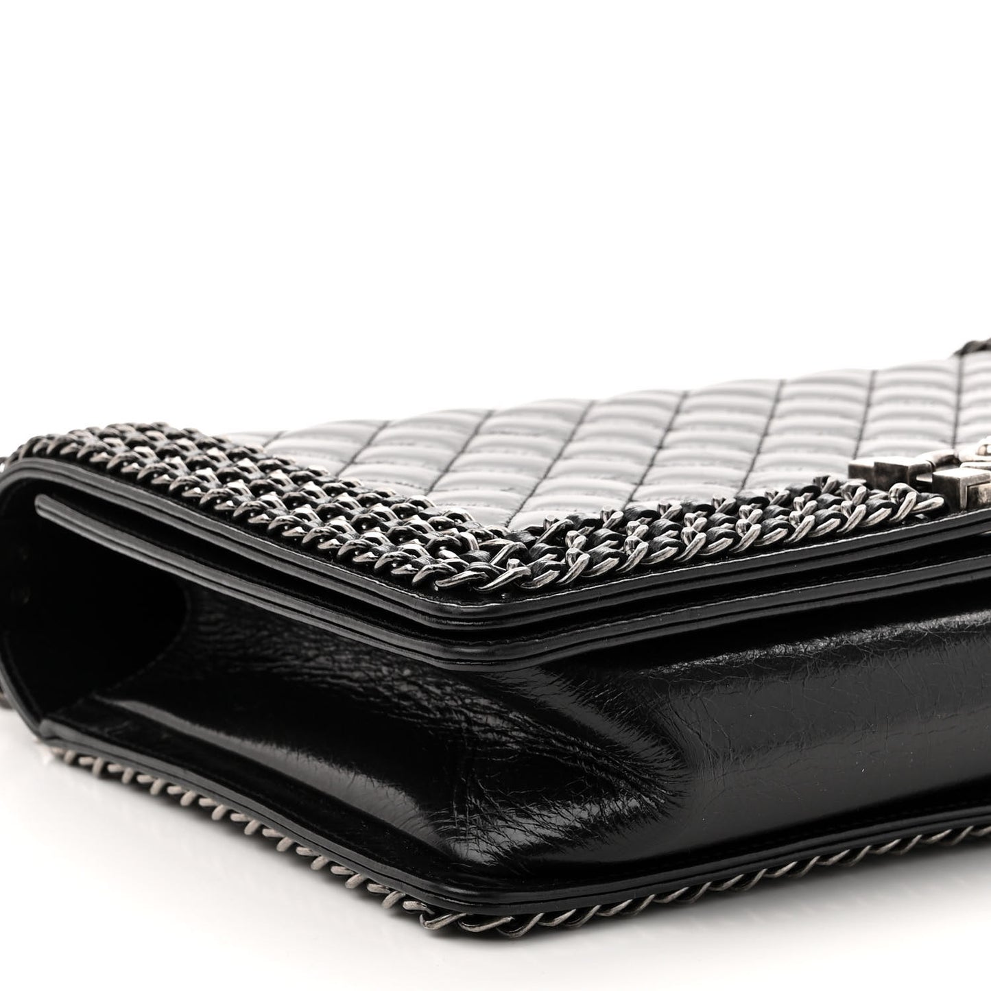 Glazed Calfskin Quilted New Medium Boy Chained Flap Black