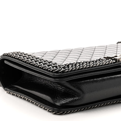 Chanel Glazed Calfskin Quilted New Medium Boy Chained Flap Black 9 of 11