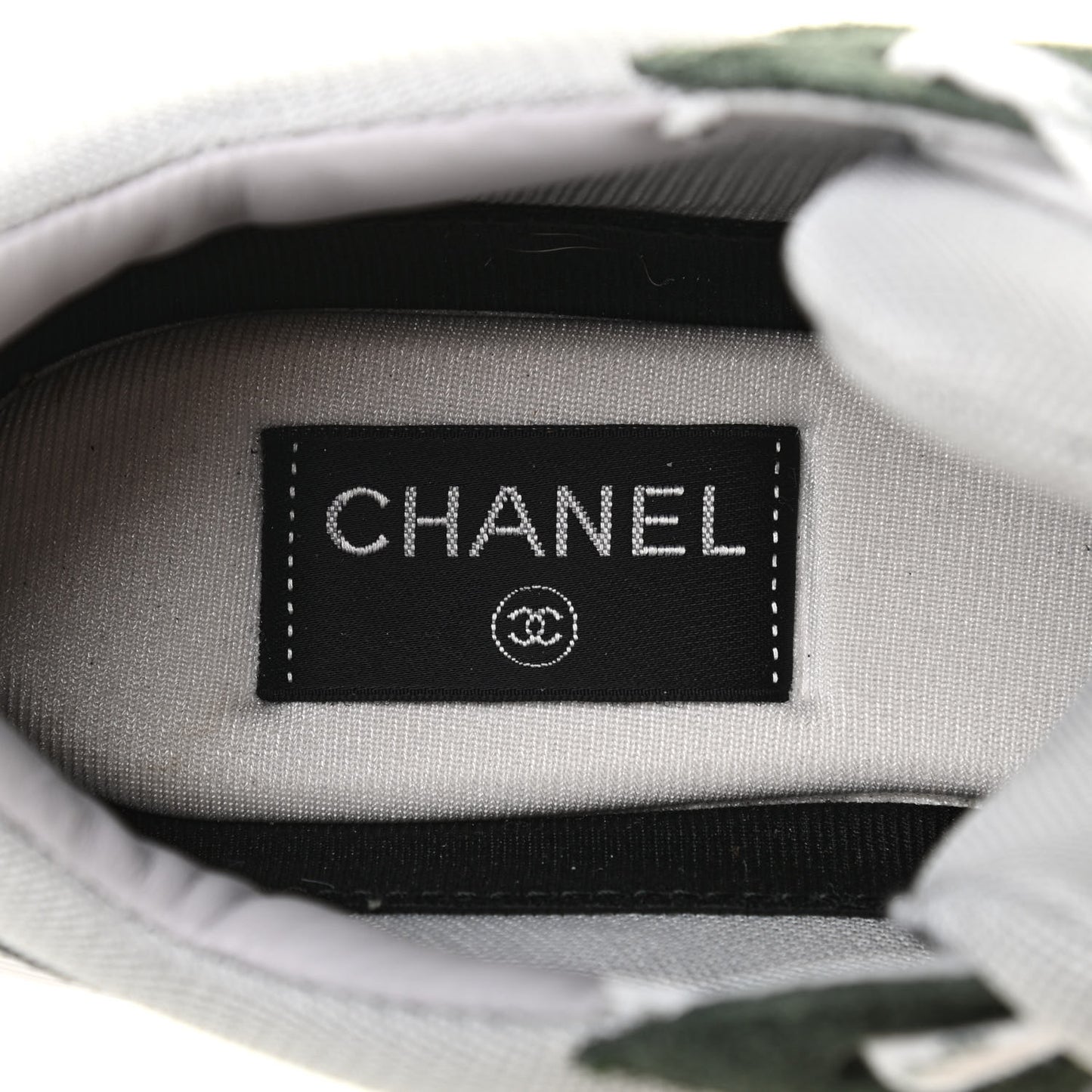 Nylon Lambskin Suede Calfskin CC Sneakers 38.5 Green Grey White