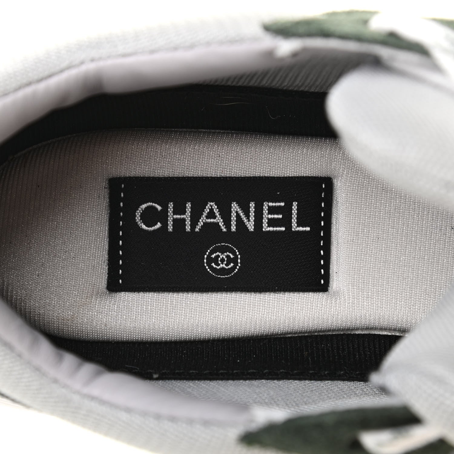 Chanel Nylon Lambskin Suede Calfskin CC Sneakers 38.5 Green Grey White 6 of 9