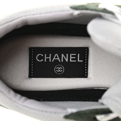 Chanel Nylon Lambskin Suede Calfskin CC Sneakers 38.5 Green Grey White 6 of 9