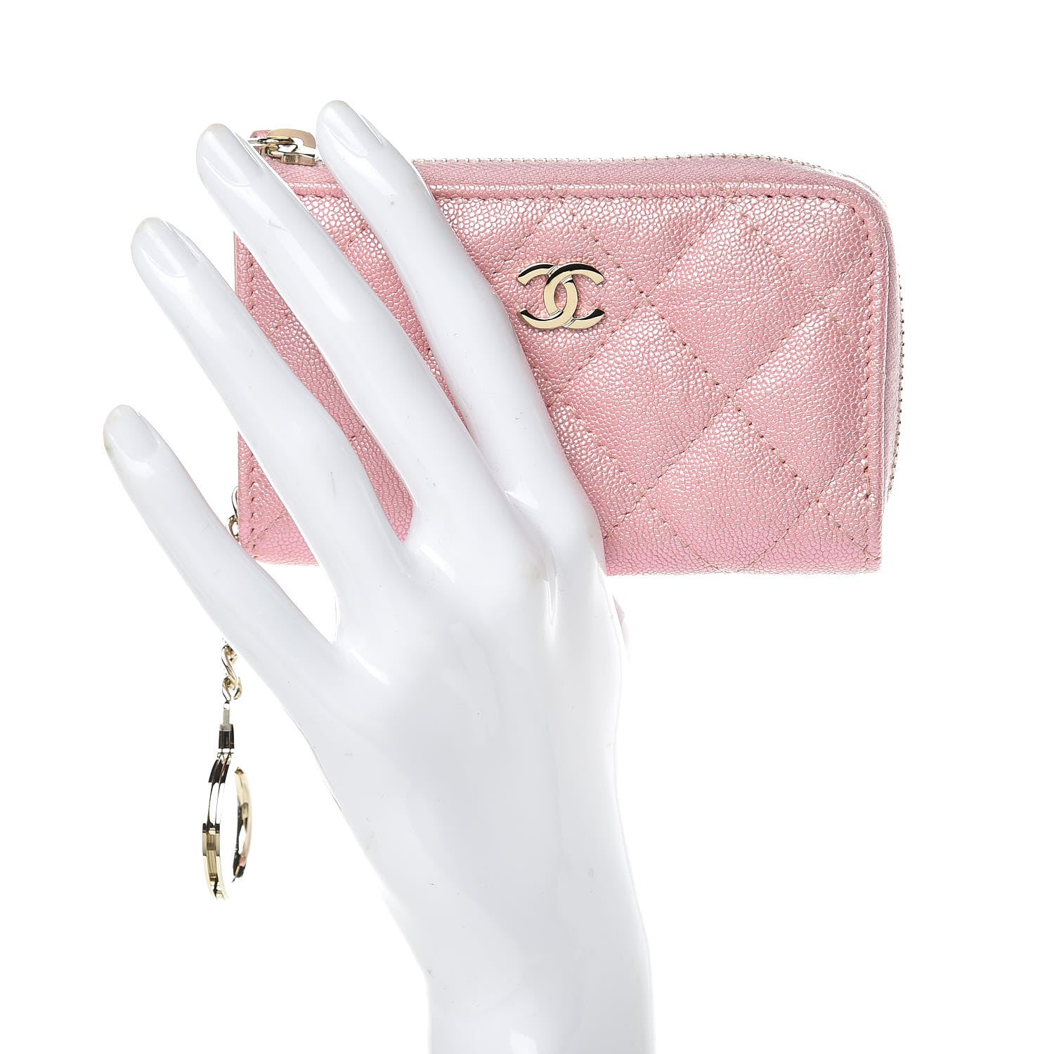 Chanel Iridescent Caviar Quilted Zipped Key Holder Case Rose Pink 2 of 8