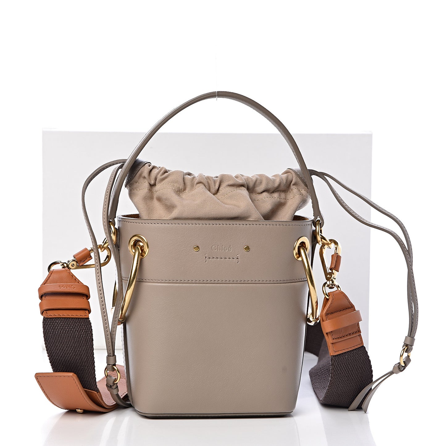 Smooth Calfskin Small Roy Bucket Bag Motty Grey