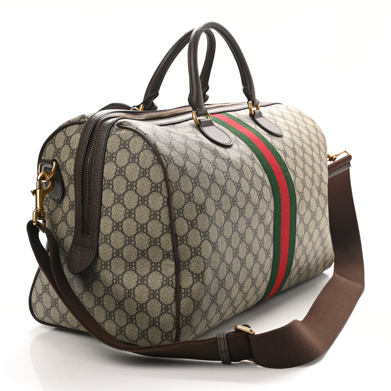 Gucci X BALENCIAGA BB Supreme Monogram Web Medium Ophidia Carry-On Duffle Bag Beige New Acero 2 of 9