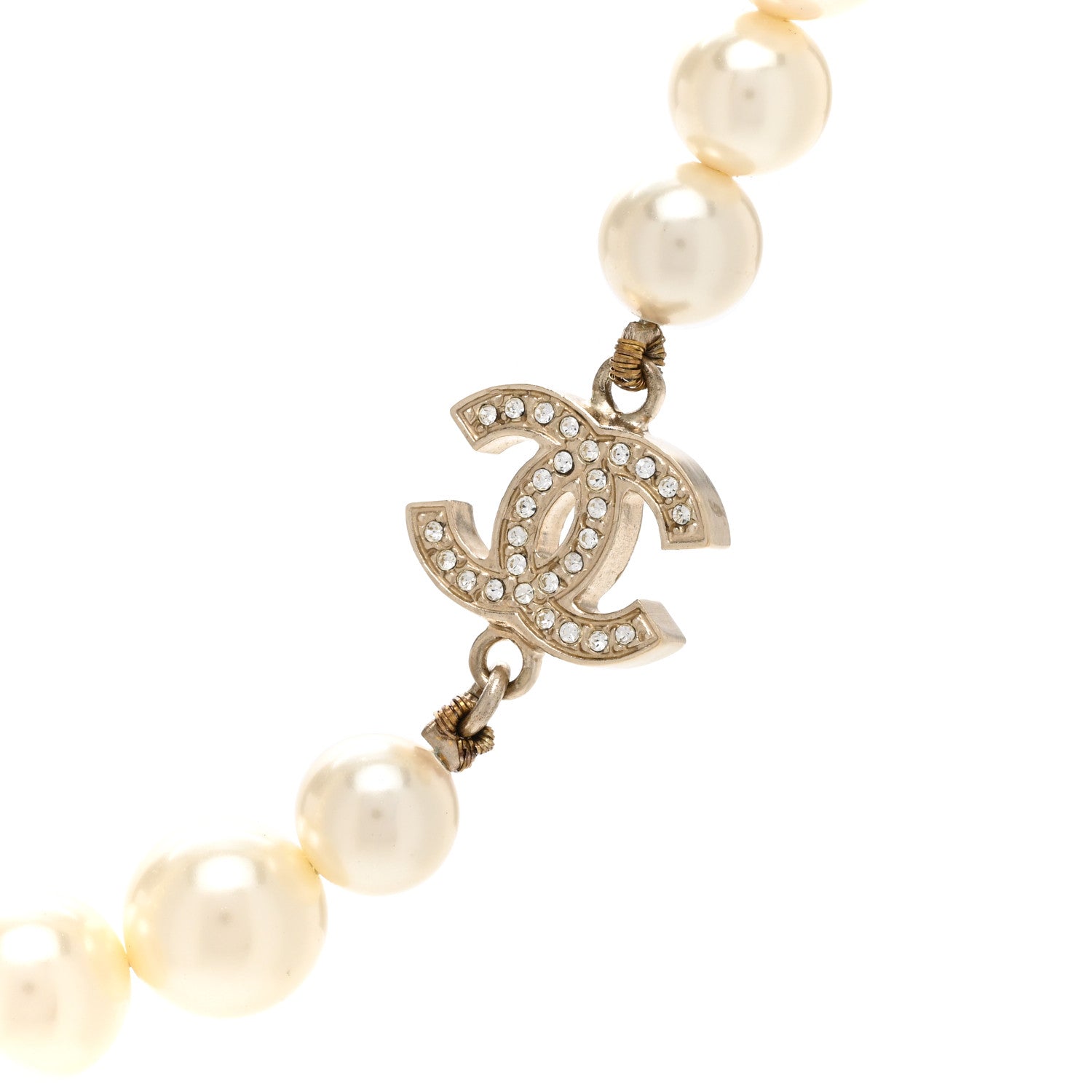 Chanel Crystal Pearl CC Short Necklace Gold 4 of 7