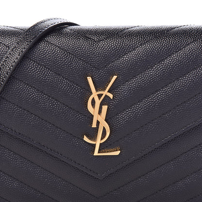 Saint Laurent Grain De Poudre Matelasse Chevron Monogram Envelope Chain Wallet Black 7 of 10