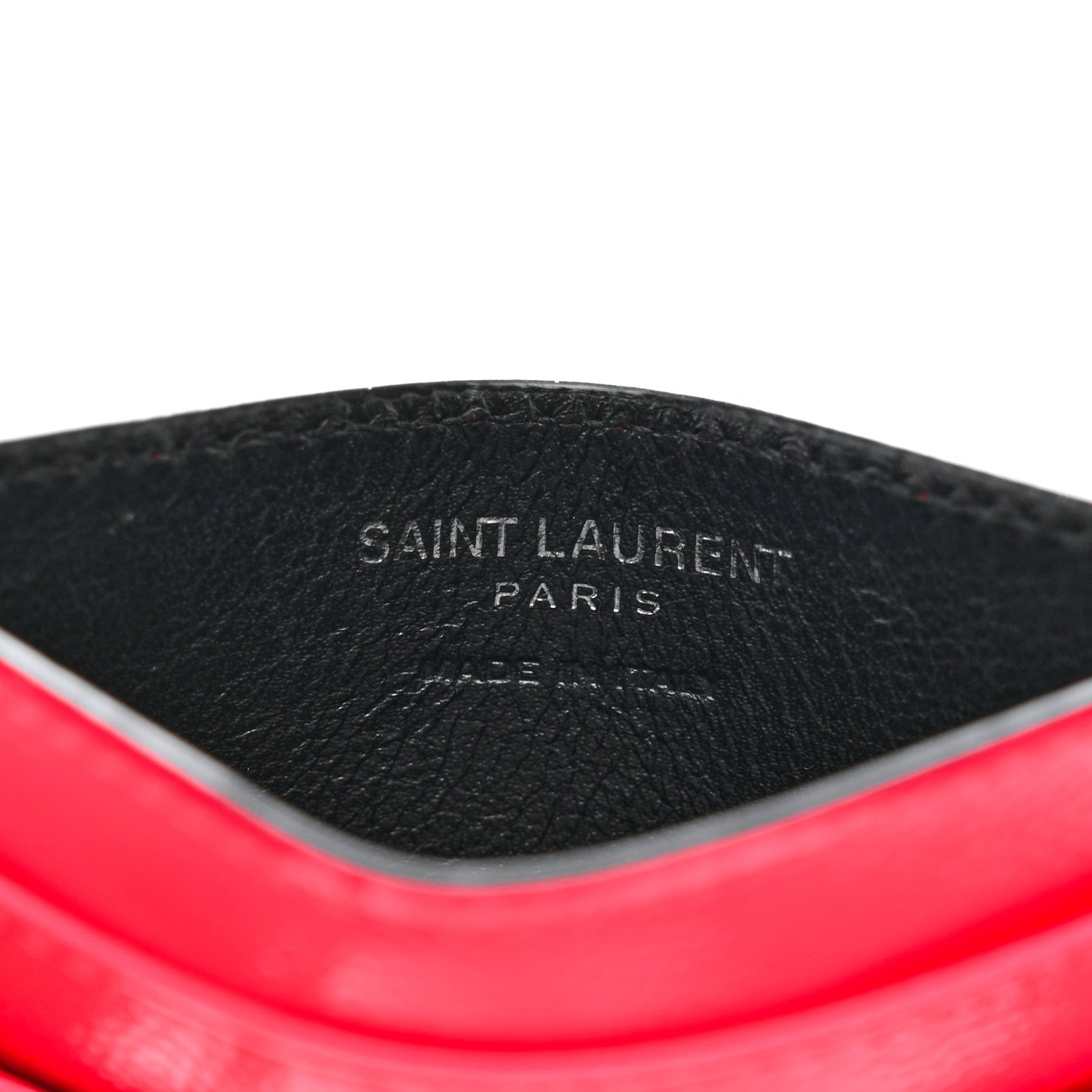 Saint Laurent Patent Grain De Poudre Matelasse Chevron Monogram Credit Card Case Neon Pink 5 of 7