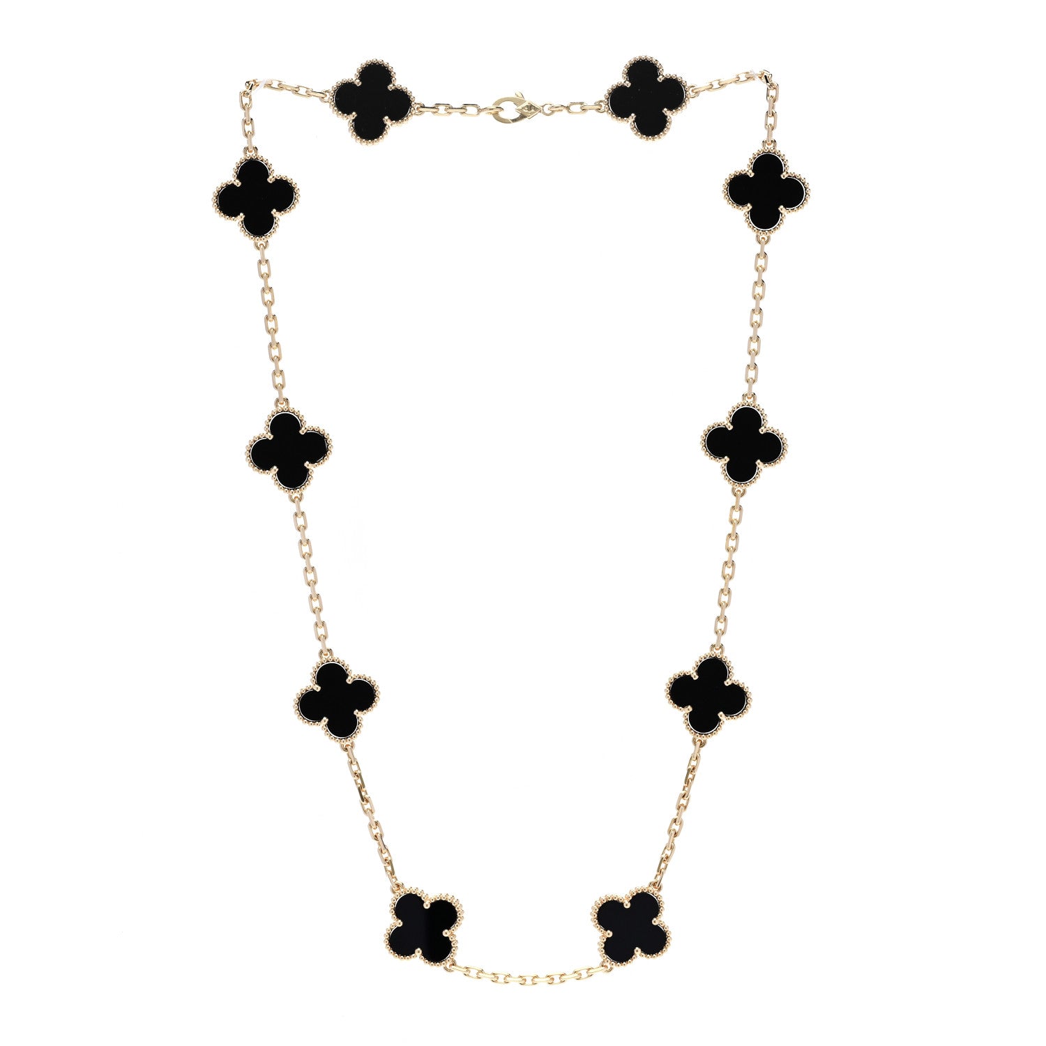 Van Cleef & Arpels 18K Yellow Gold Black Onyx 10 Motifs Vintage Alhambra Necklace 3 of 7