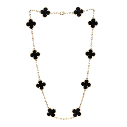Van Cleef & Arpels 18K Yellow Gold Black Onyx 10 Motifs Vintage Alhambra Necklace 3 of 7
