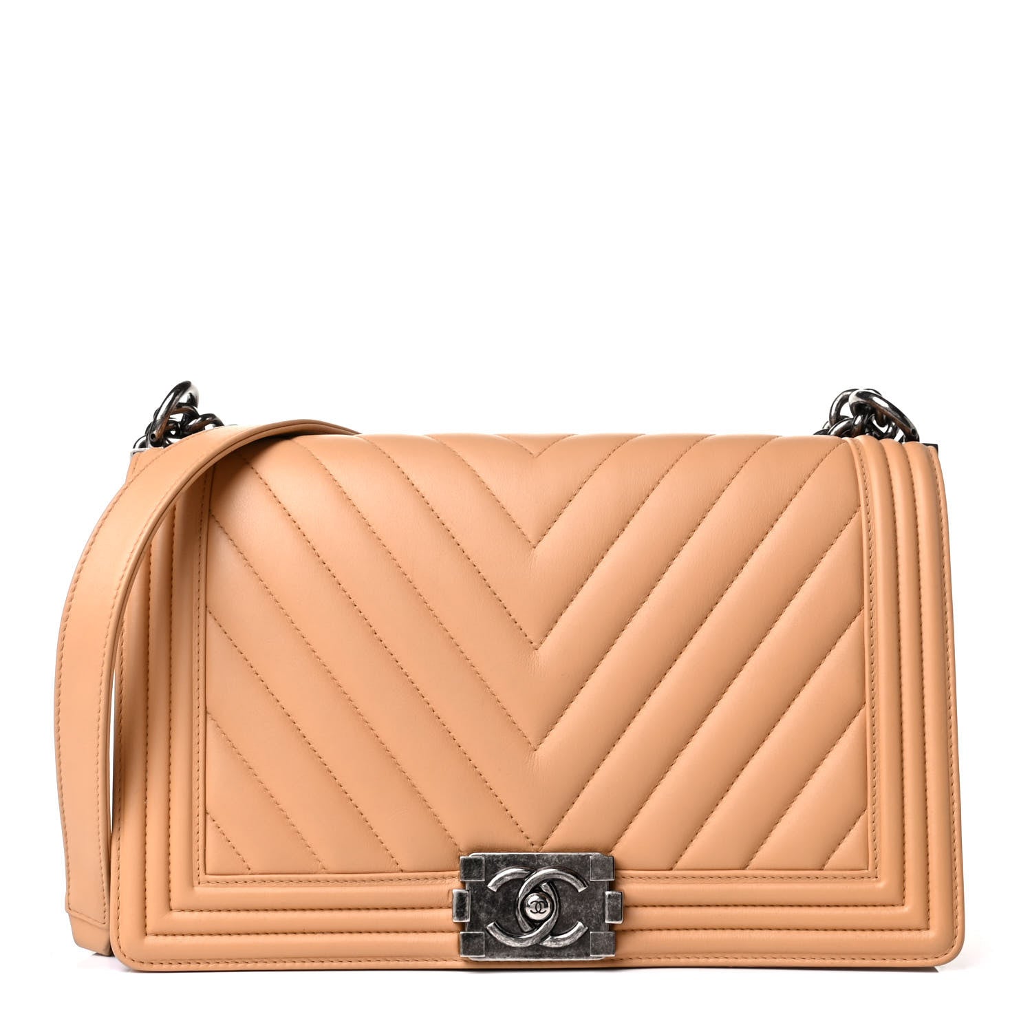Chanel Lambskin Chevron Quilted New Medium Boy Flap Beige 1 of 6