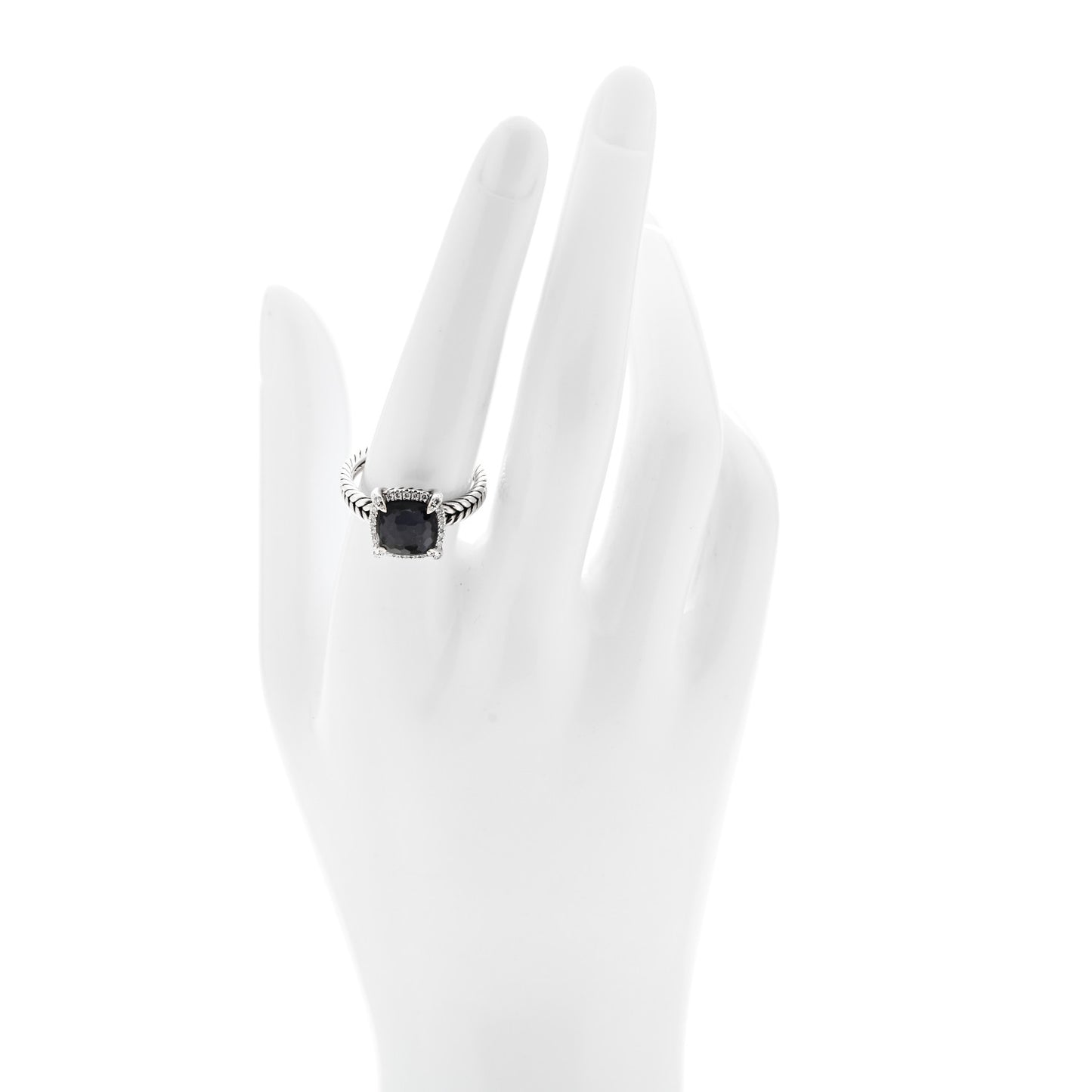 Sterling Silver Diamond Black Orchid 9mm Chatelaine Pave Bezel Ring  57 8
