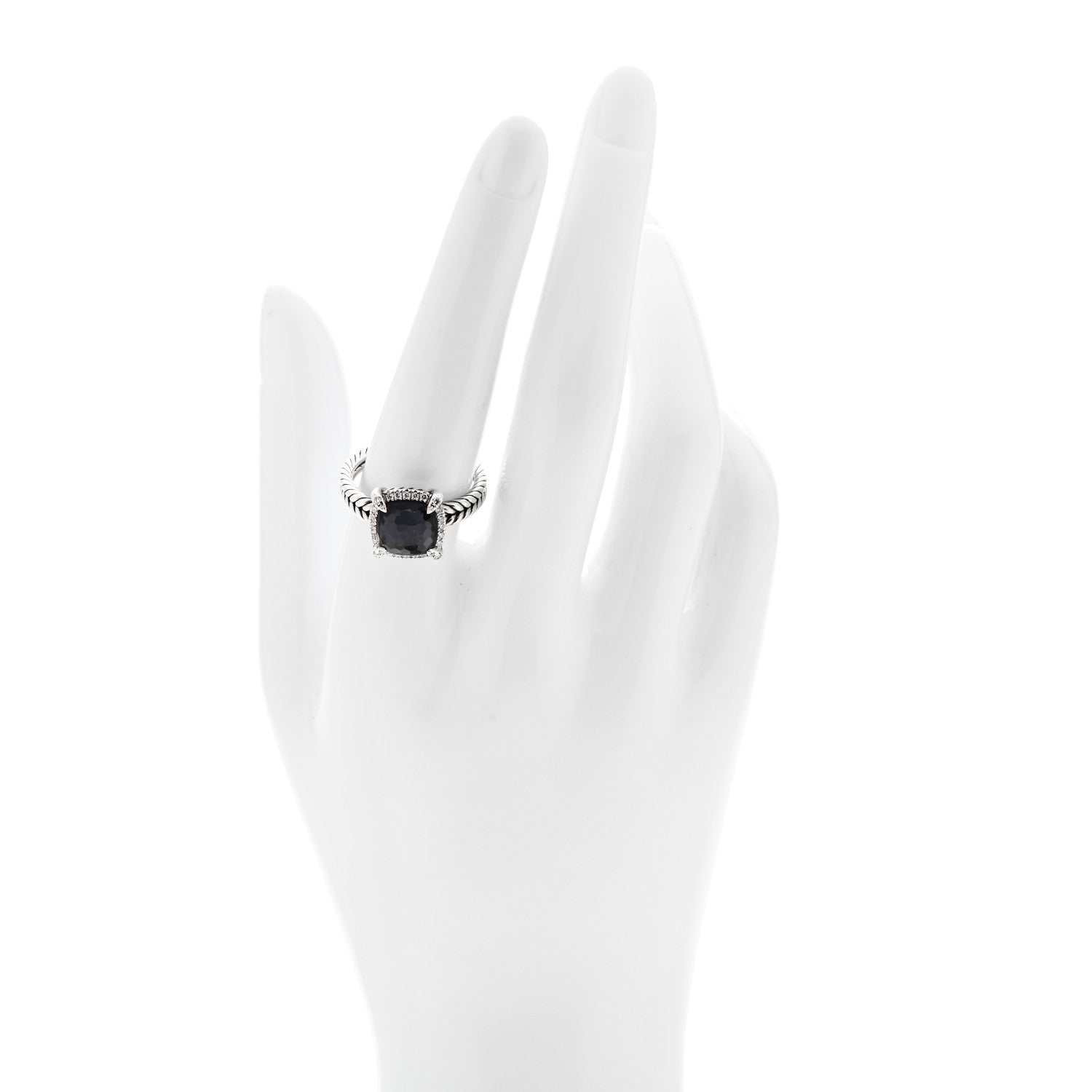 David Yurman Sterling Silver Diamond Black Orchid 9mm Chatelaine Pave Bezel Ring  57 8 2 of 6