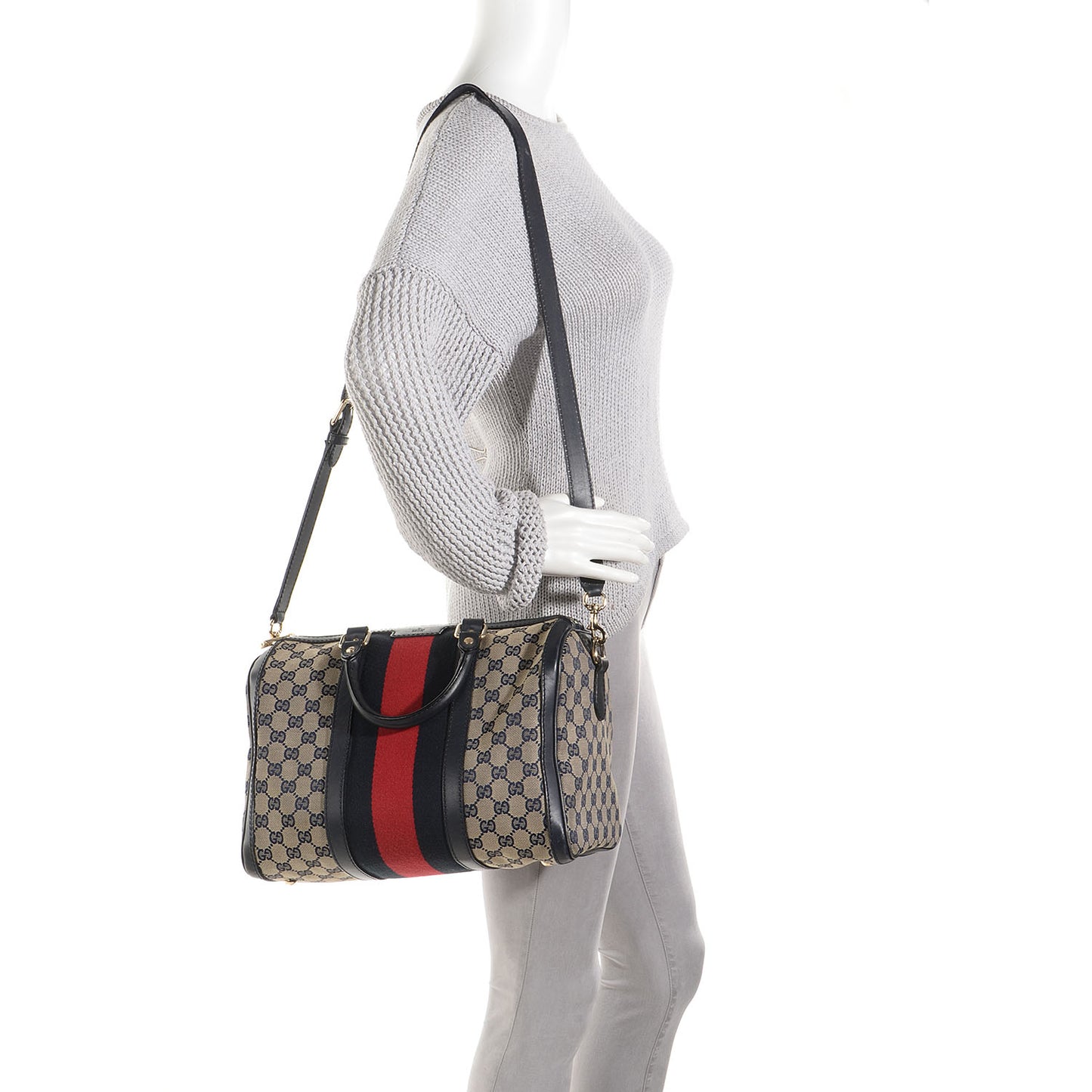Monogram Selleria Calfskin Vintage Web Medium Boston Beige Blue
