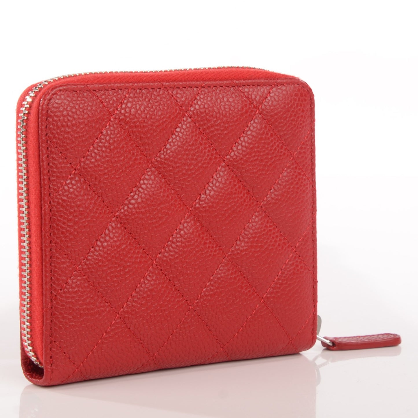 Caviar Quilted Compact Zip Wallet Red