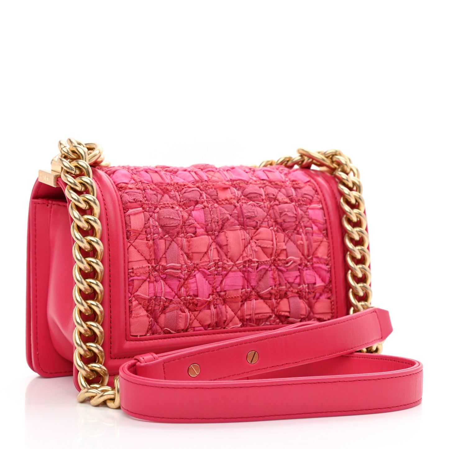 Lambskin Tweed Small Boy Flap Fuchsia