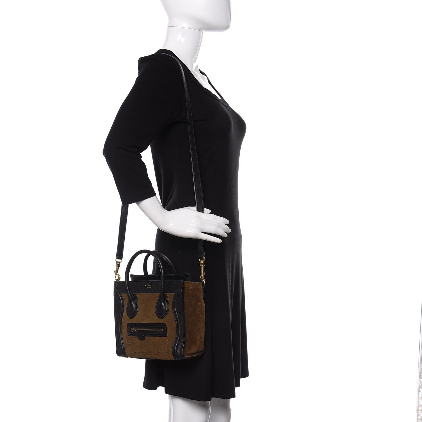 Smooth Calfskin Suede Bi-Color Nano Luggage Black Olive