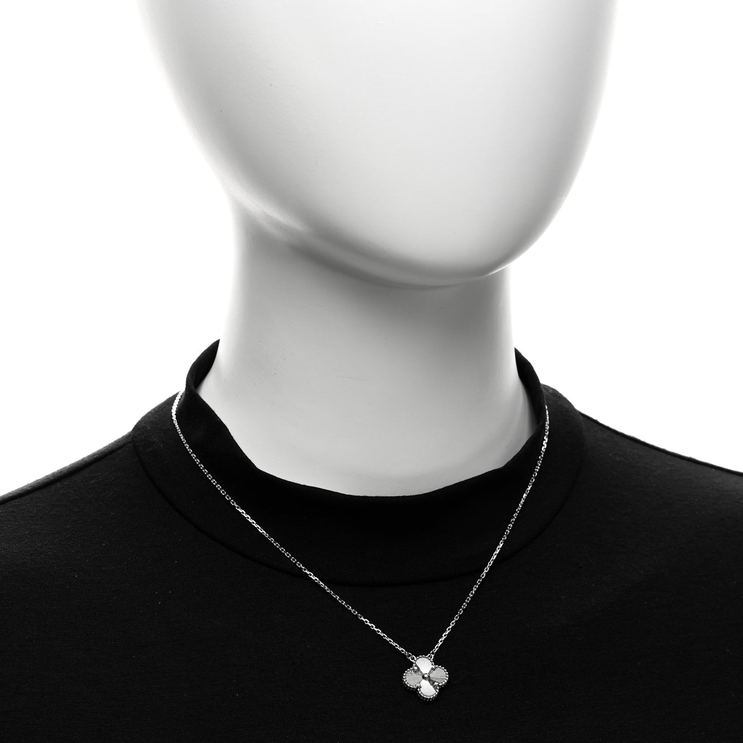 VAN CLEEF &amp; ARPELS 18K White Gold Guilloche Vintage Alhambra Pendant Necklace
