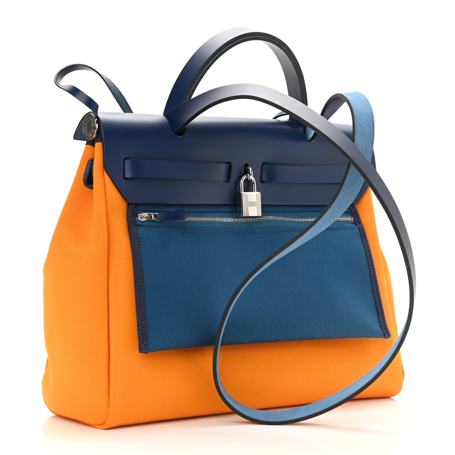 Hermes Military Toile Vache Hunter Verso Herbag Zip Retourne 31 PM Jaune Or Bleu Outremer Bleu Saphir 4 of 13