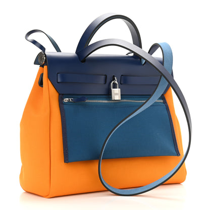 Hermes Military Toile Vache Hunter Verso Herbag Zip Retourne 31 PM Jaune Or Bleu Outremer Bleu Saphir 4 of 13