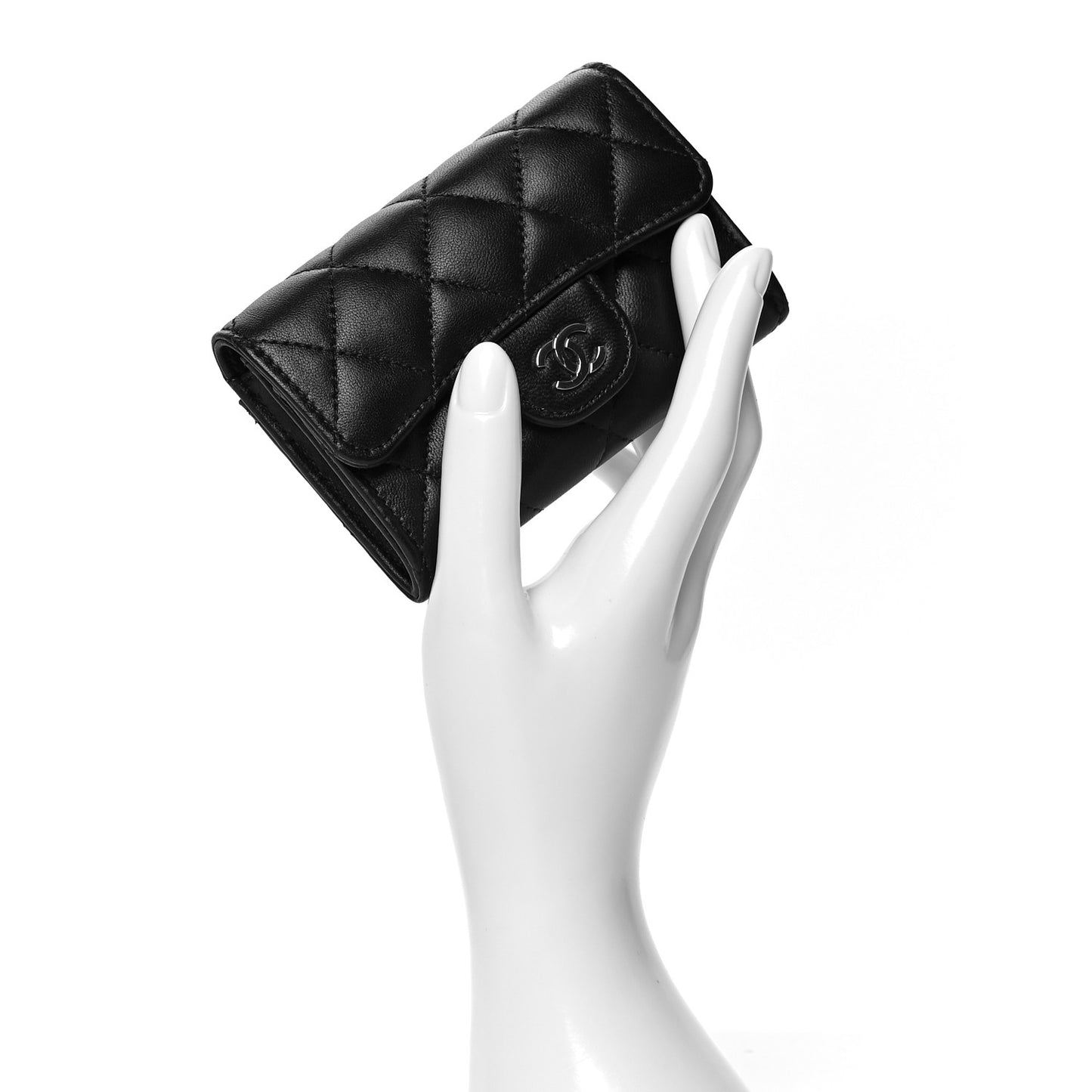 Lambskin Quilted Flap Card Holder Wallet Black