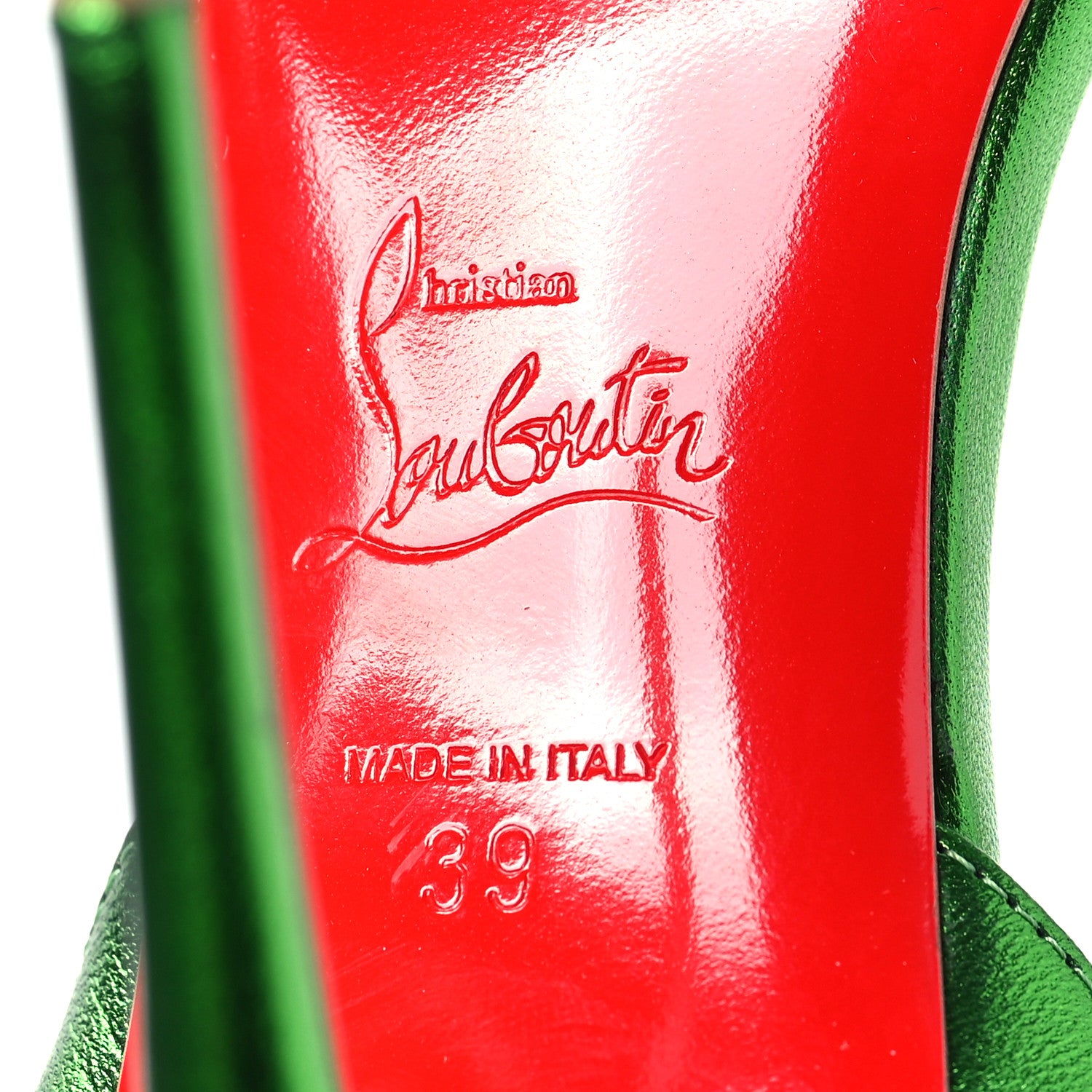 Christian Louboutin Metallic Calfskin O Marylin 100 Slingback Sandal Heels 39 Spinach 6 of 8