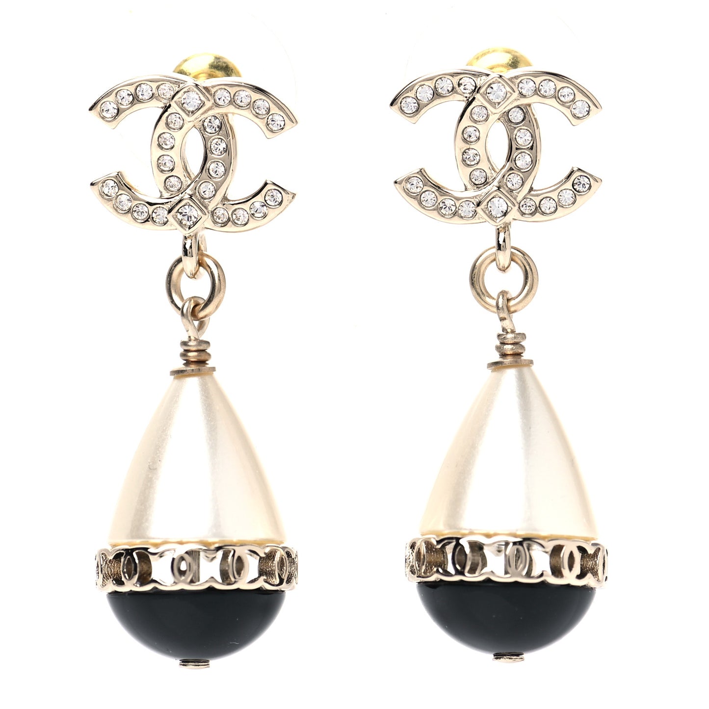 Crystal Pearl CC Fantasy Drop Earrings Gold Black