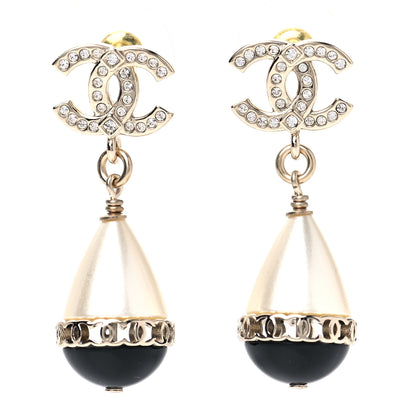 Chanel Crystal Pearl CC Fantasy Drop Earrings Gold Black 1 of 4