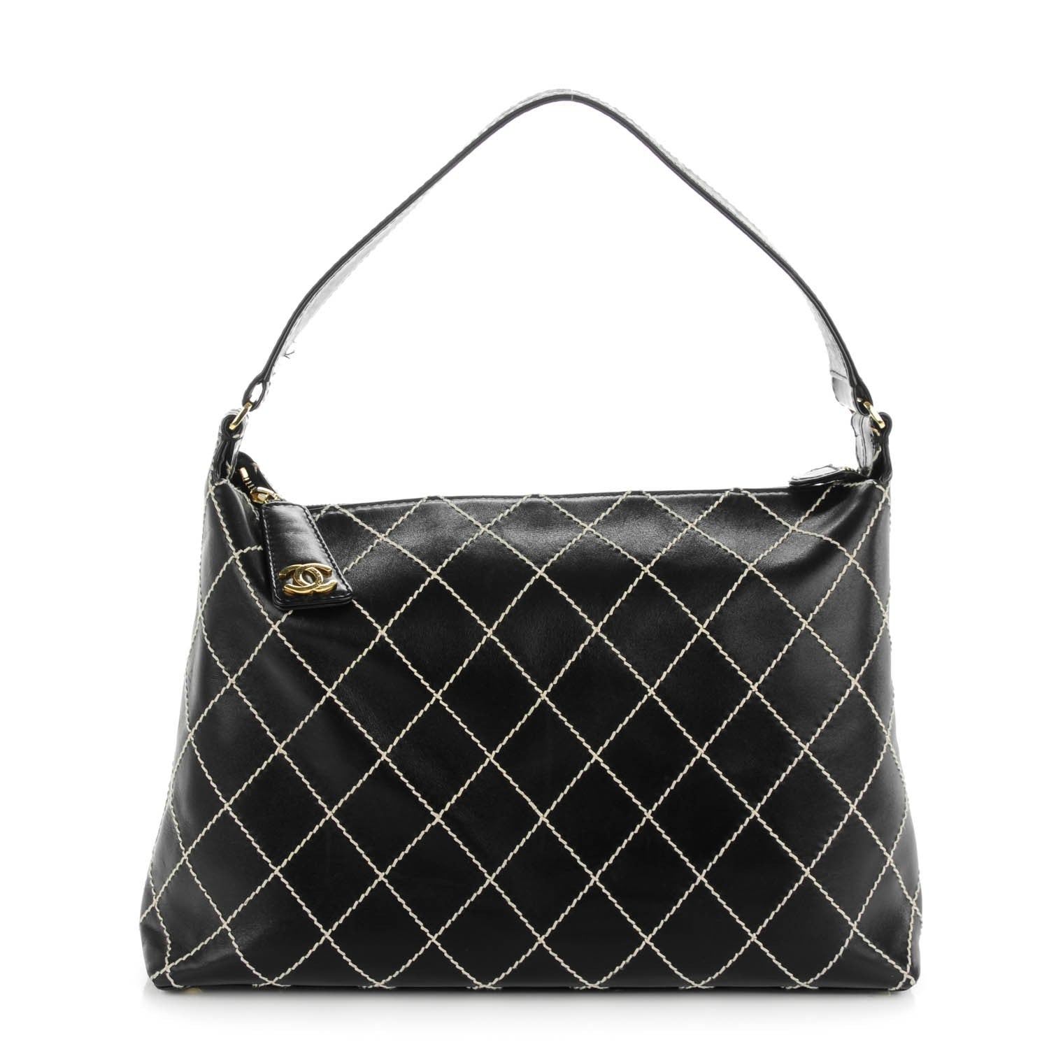 Chanel Calfskin Diamond Stitch Surpique Shoulder Bag Black 1 of 7