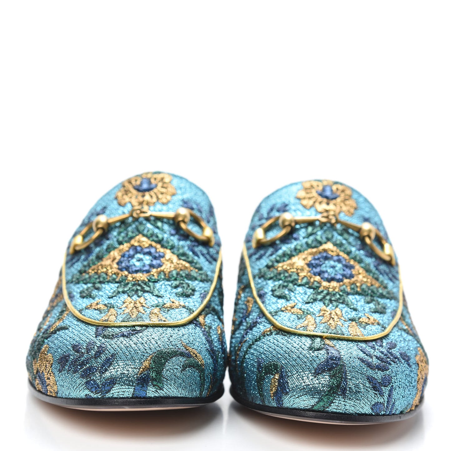 Iridescent Brocade Womens Princetown Slippers 36.5 Azure Multicolor Oro