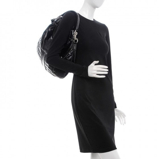 Patent Calfskin Medium Snow Glam Hobo Black