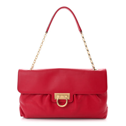Salvatore Ferragamo Calfskin Gancini Chain Shoulder Bag Red 1 of 12