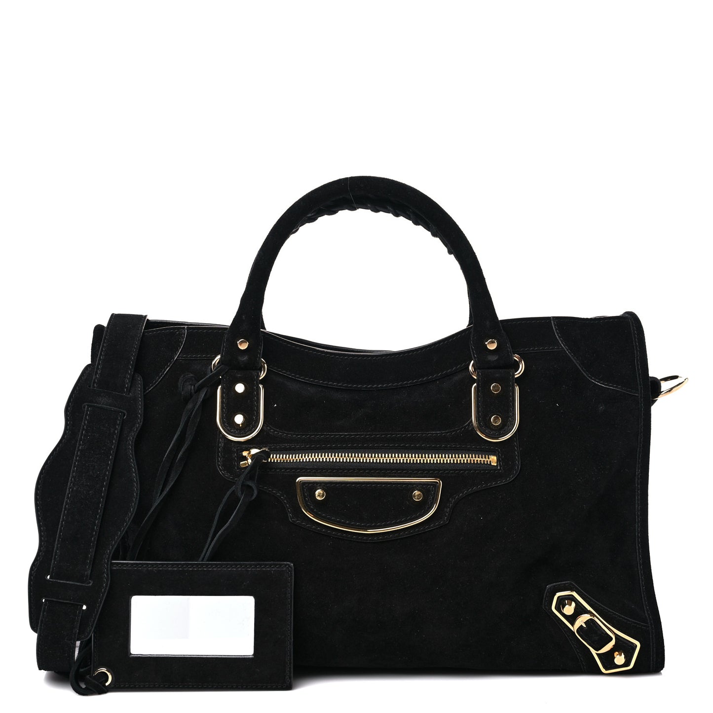 Baby Daim Suede Gold Metallic Edge Hardware City Black