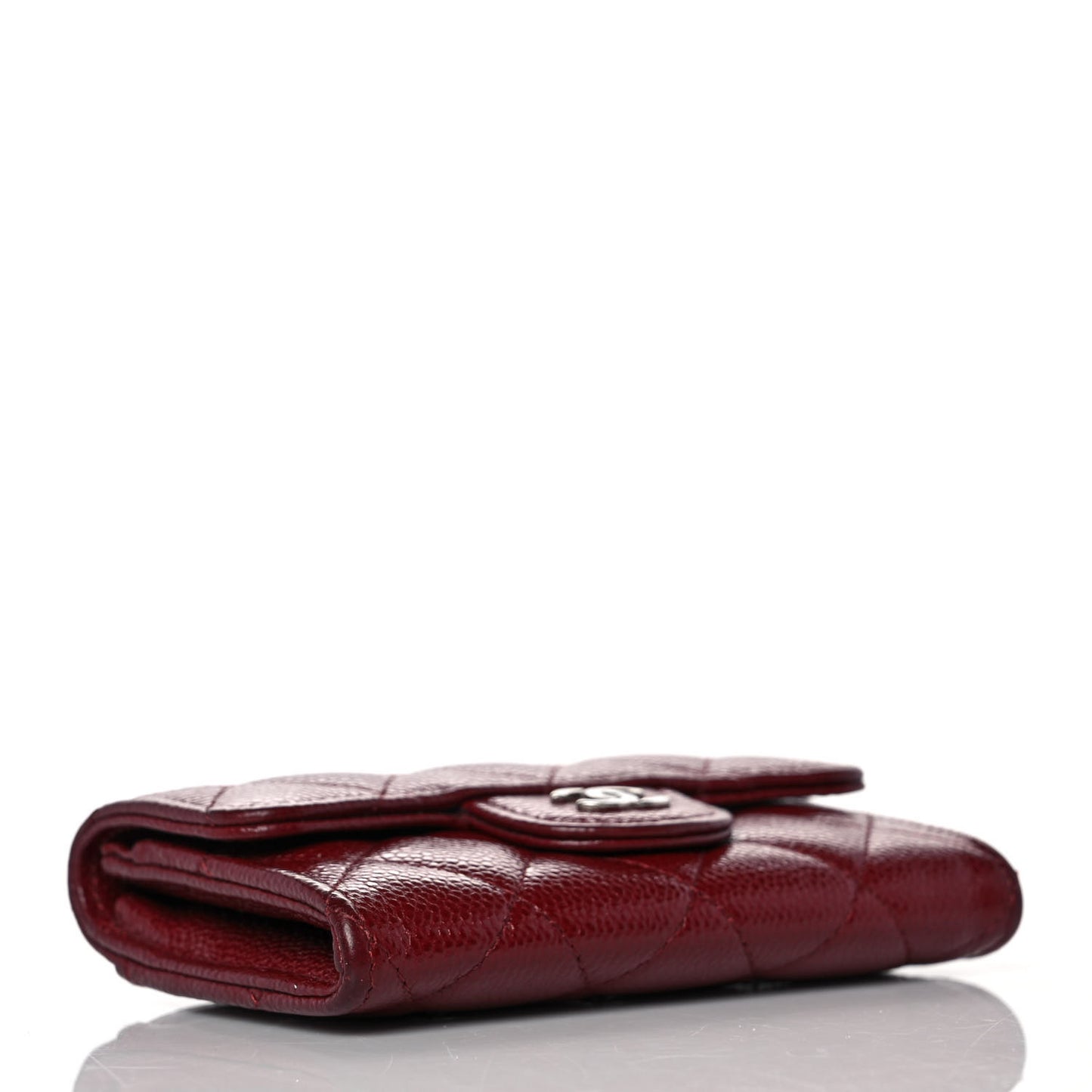Caviar Quilted Flap Card Holder Wallet Burgundy
