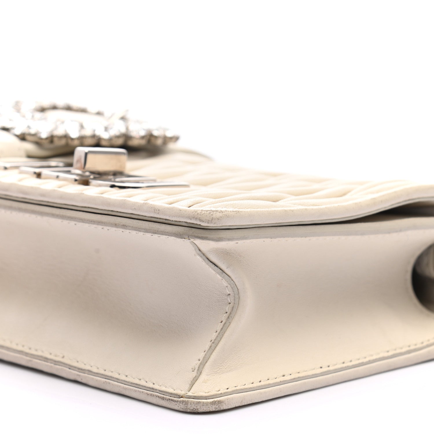 Miu Miu Nappa Matelasse Crystal Embellished Shoulder Bag White 6 of 13