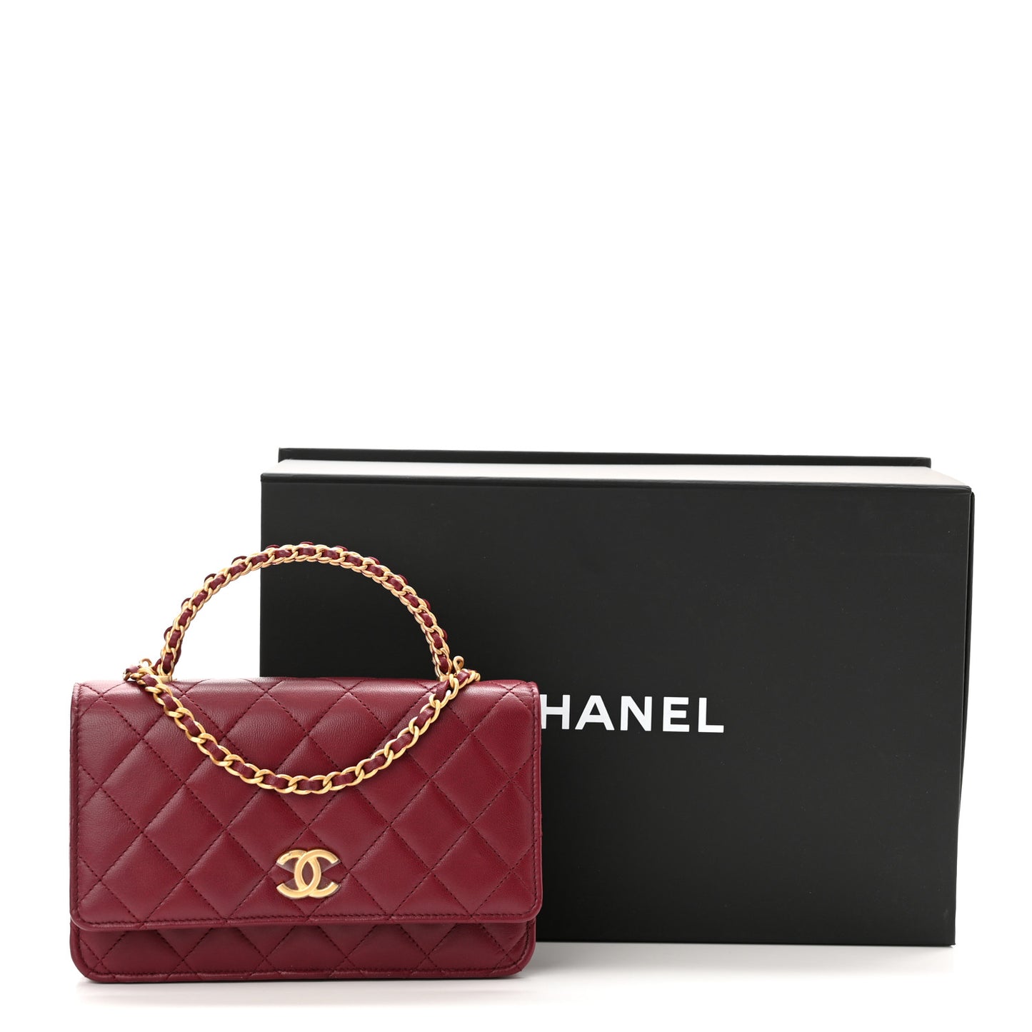 Lambskin Quilted Pick Me Up Wallet On Chain WOC Burgundy