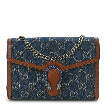 Gucci New Denim GG Monogram Dollar Calfskin Enamel Mini Dionysus Chain Wallet Blue Tea Cuir Epilog Electric Blue 1 of 10