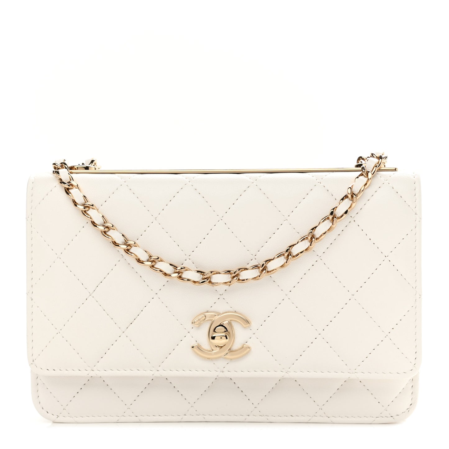 Lambskin Quilted Trendy CC Wallet On Chain WOC White