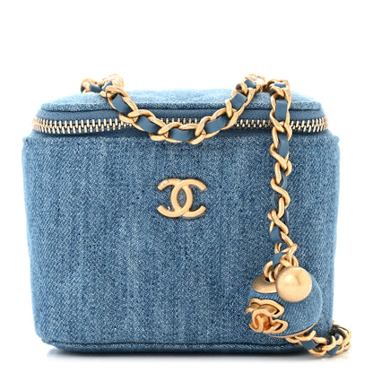 Chanel Denim Quilted Mini Pearl Crush Vanity Case With Chain 1 of 10
