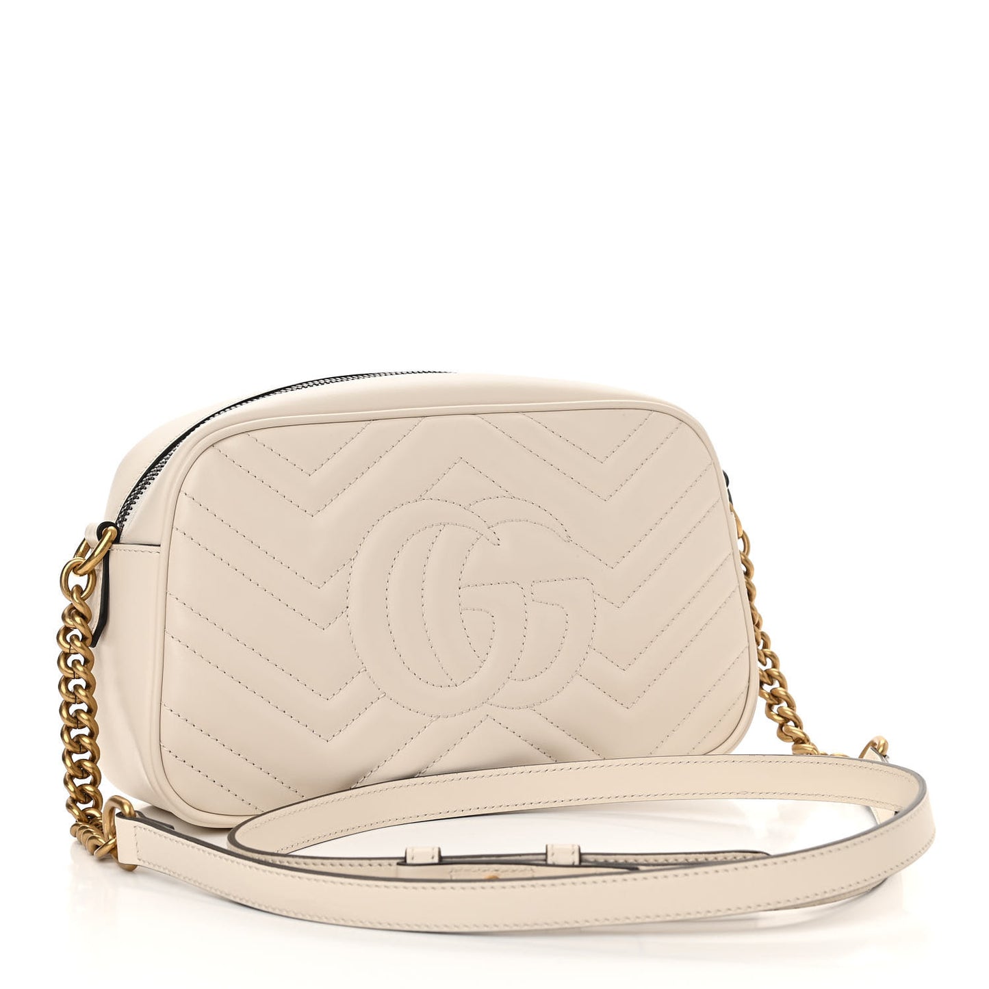 Calfskin Matelasse Small GG Marmont Chain Shoulder Bag White