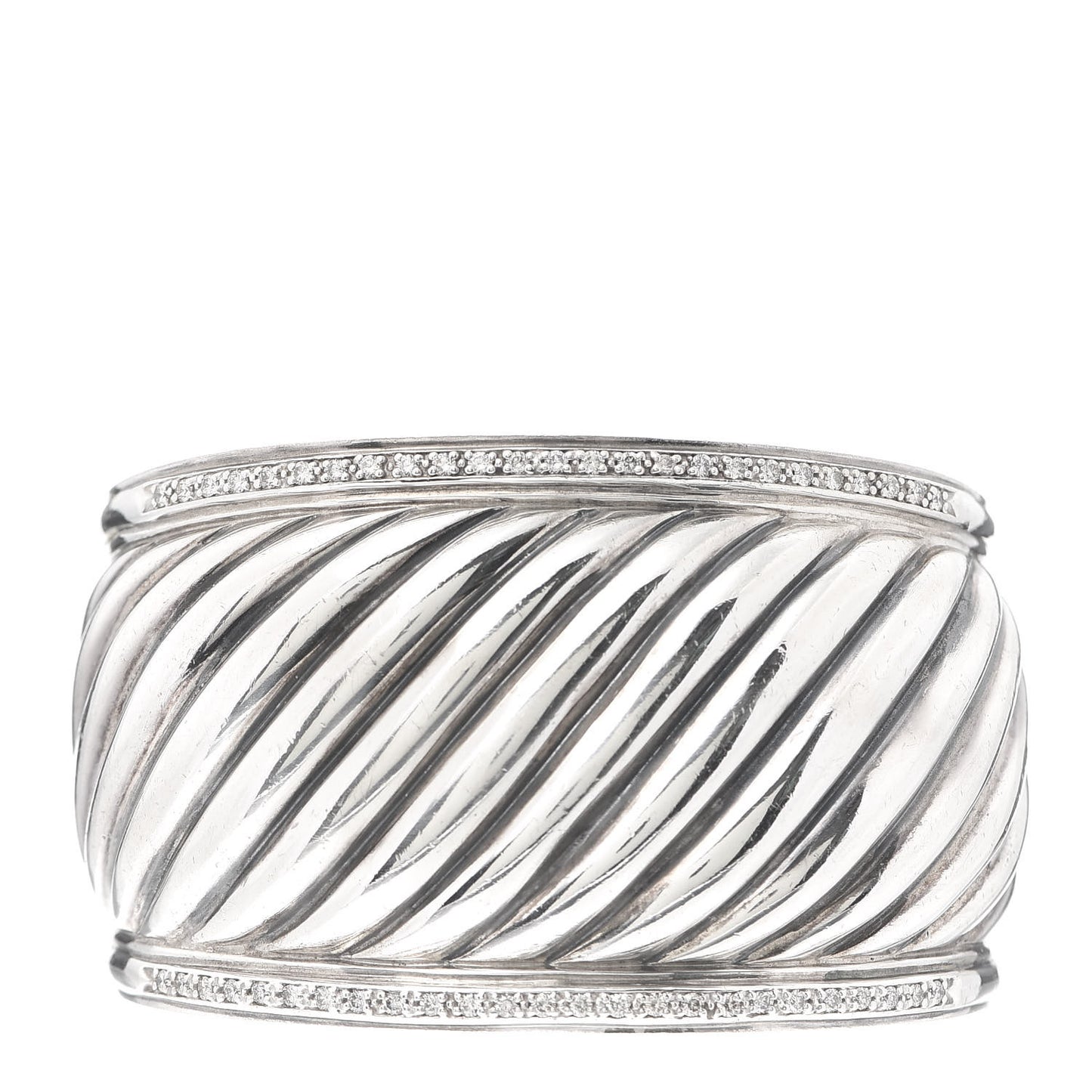 Sterling Silver Diamond 41mm Sculpted Cable Cuff Bracelet