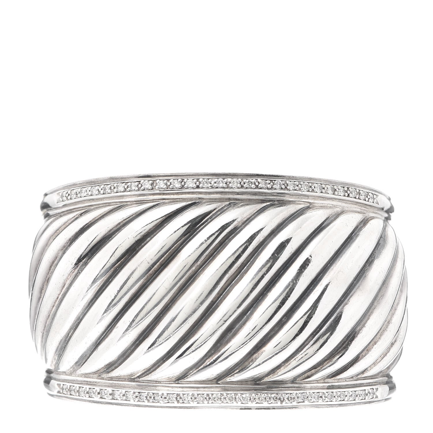 David Yurman Sterling Silver Diamond 41mm Sculpted Cable Cuff Bracelet 1 of 4