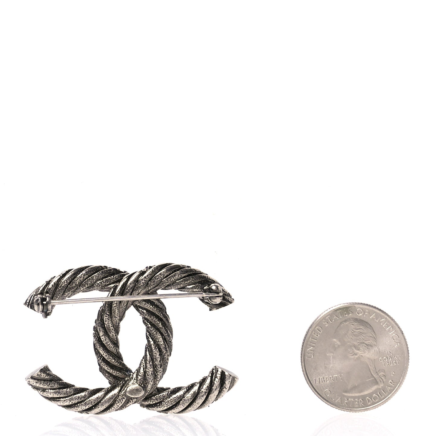 Ruthenium Twisted CC Brooch Silver