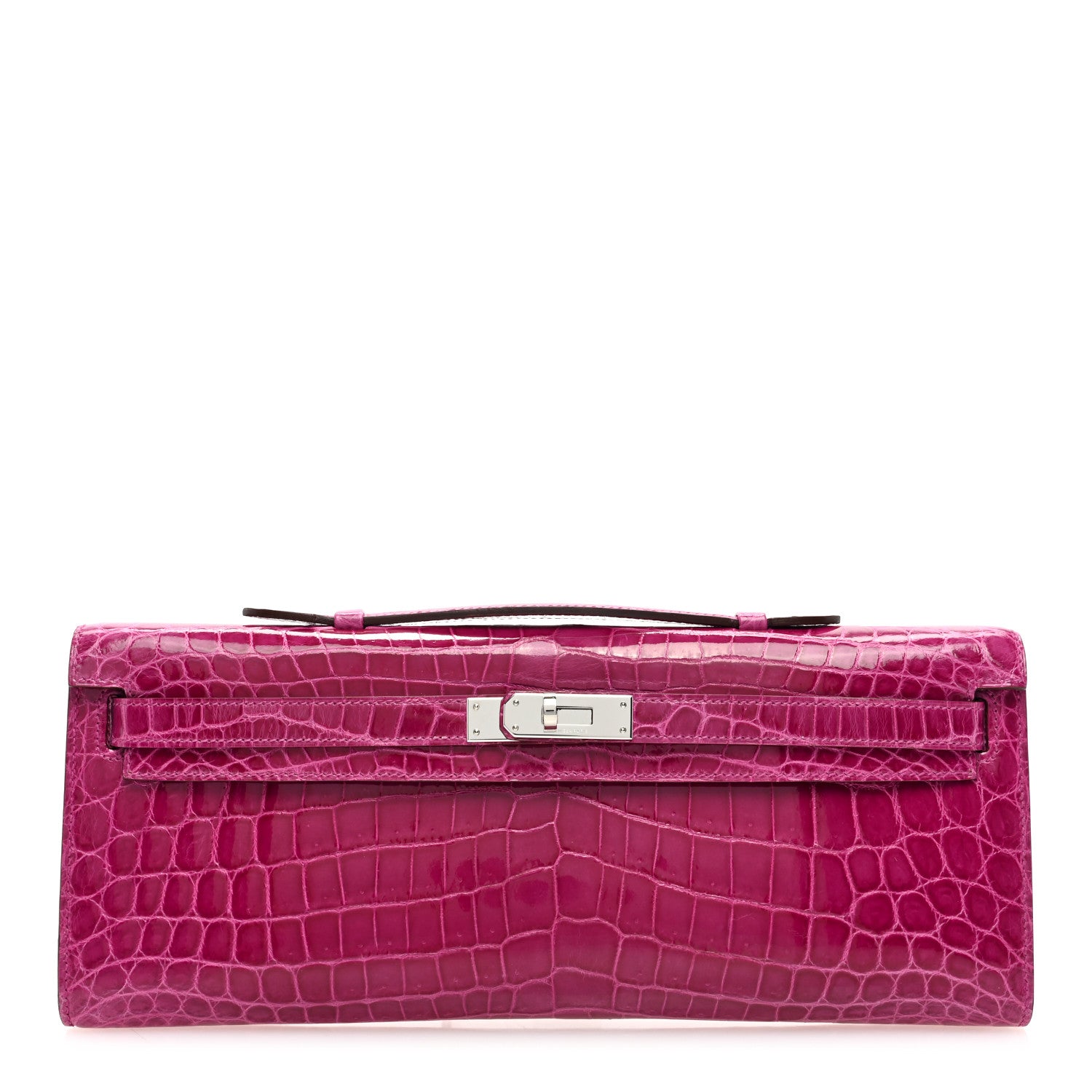 Hermes Shiny Niloticus Crocodile Kelly Cut Pochette Rose Scheherazade 1 of 9